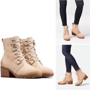 Sorel Cate Lace Up Suede Combat Booties Heeled Booties Waterproof